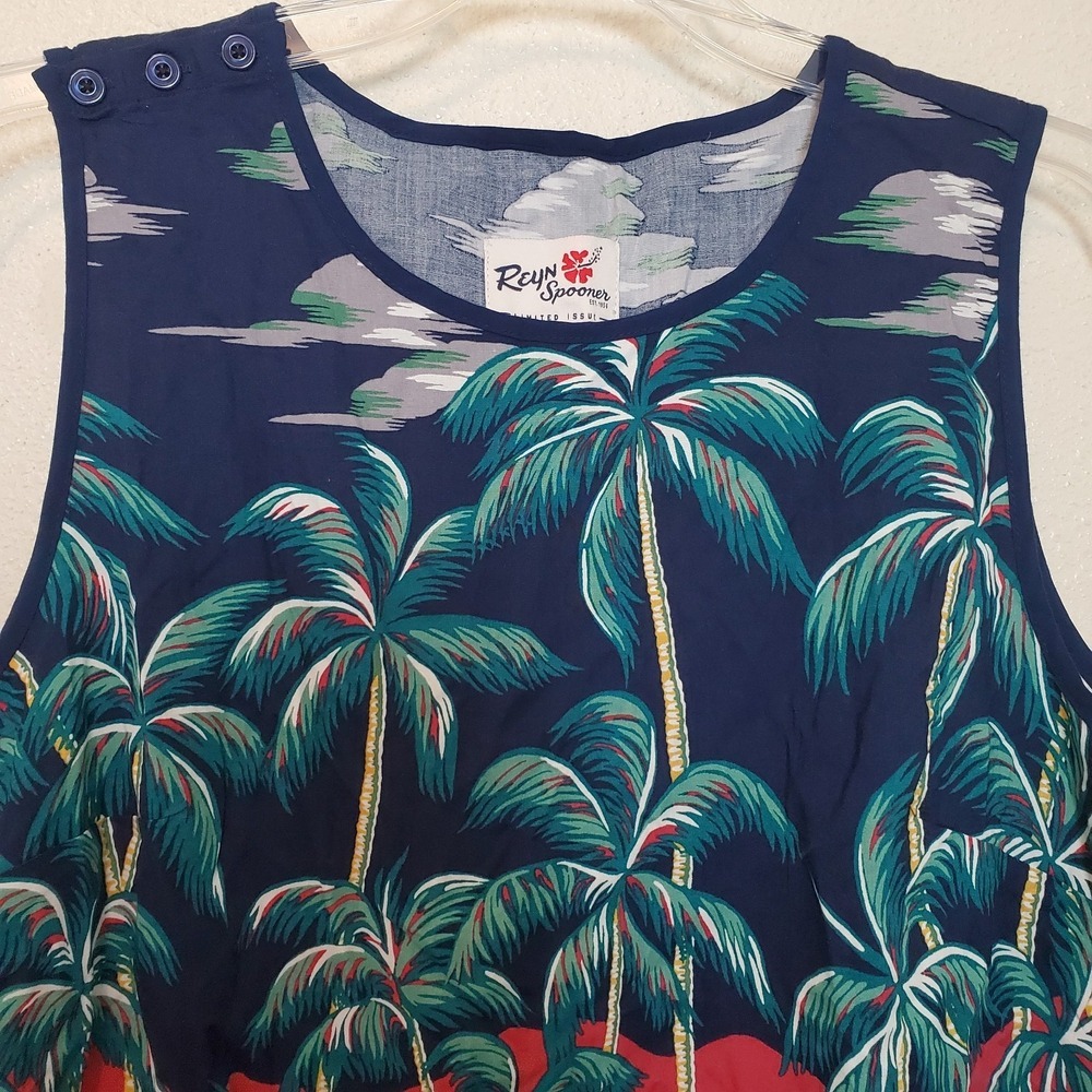 Reyn Spooner Tahiti by the Sea Swing Tank Top Dress Blues Tropical Palm M NEW - Picture 4 of 15